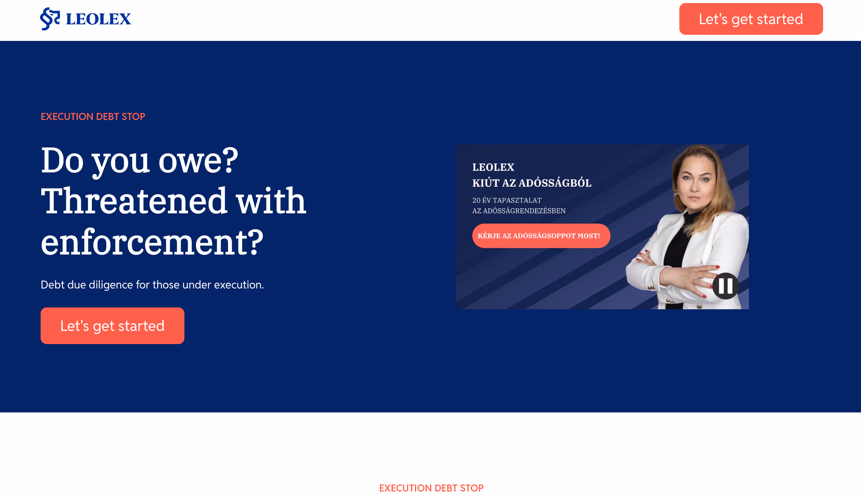 Debt help ad with woman in white blazer and text asking if you owe or face enforcement.