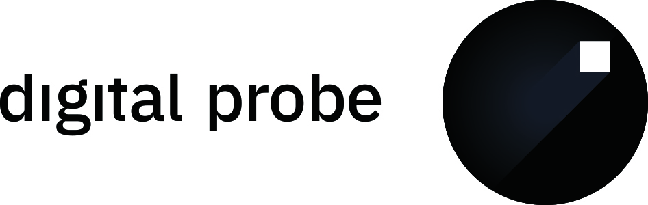 Digital Probe logo with black lowercase text next to a black circle containing a small white square in the upper right.