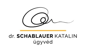 Logo with black abstract swirl above a gold horizontal line and text 'dr. SCHABLAUER KATALIN ügyvéd'.